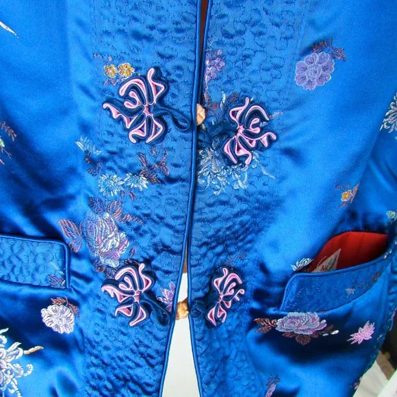 Stunning Vintage Satin Silk Jacket Reversible Satin Floral Jacquard/Small Medium